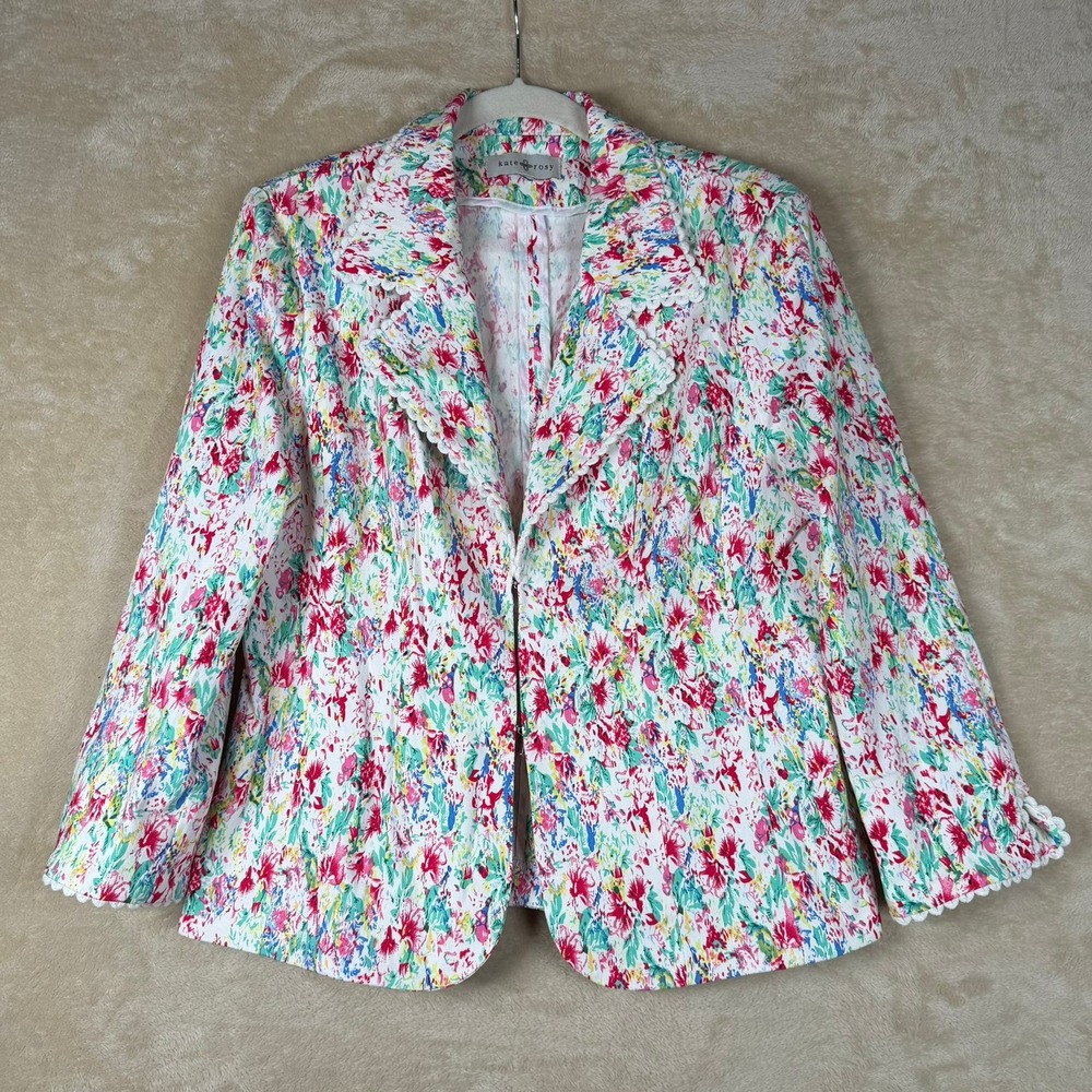 Kate & Rosy Women M Floral Blazer Crochet Trim Multi Color Jacket Feminine